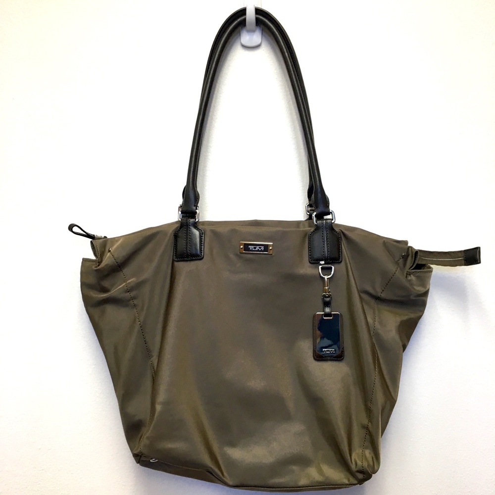 Tumi Voyageur Tote Bag Olive Green Brown Travel Work Business Casual Vacation - Picture 2 of 16